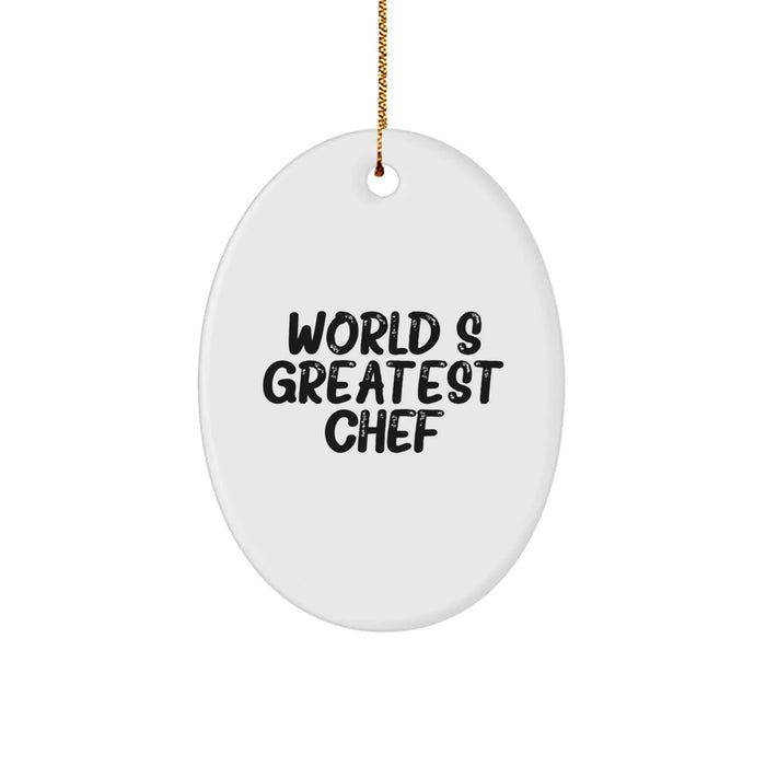 Chef Gifts from Friends - 'World's Greatest Chef' Oval Ornament, Christmas Unique Presents for Men, Women, or Family - Image 1