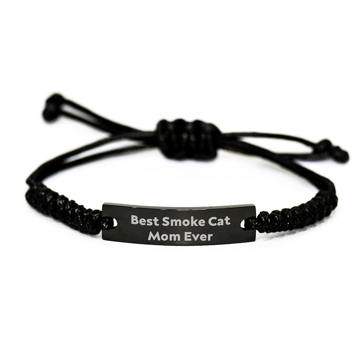 Funny Smoke Cat Gifts from Friends to Best Smoke Cat Mom Ever on Birthday, Adjustable Rope Bracelet - Image 1