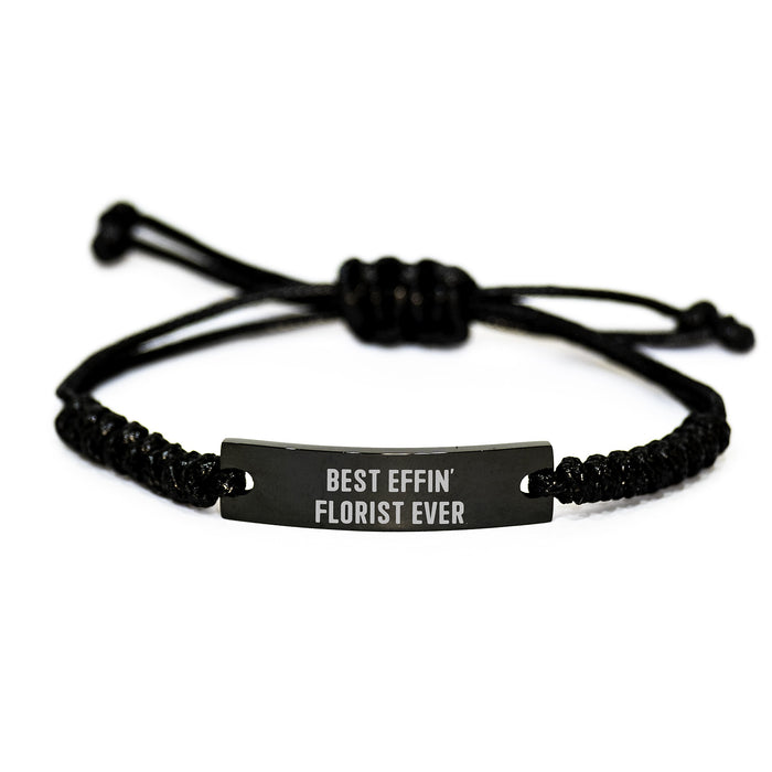 Funny Florist Gift Rope Bracelet with 'Best Effin' Florist Ever' Engraved in Black Stainless Steel, Adjustable Rope Style for Men, Unique Father's Day Unique Gifts from Family to Dad - Image 1