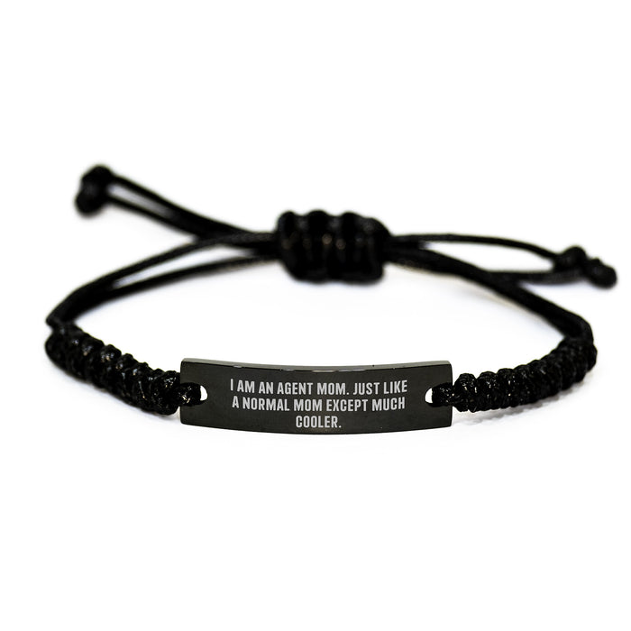 Funny Agent Gifts from Mom, Unique Rope Bracelet for Agent Graduation, Engraved with 'I Am An Agent Mom' - Image 1