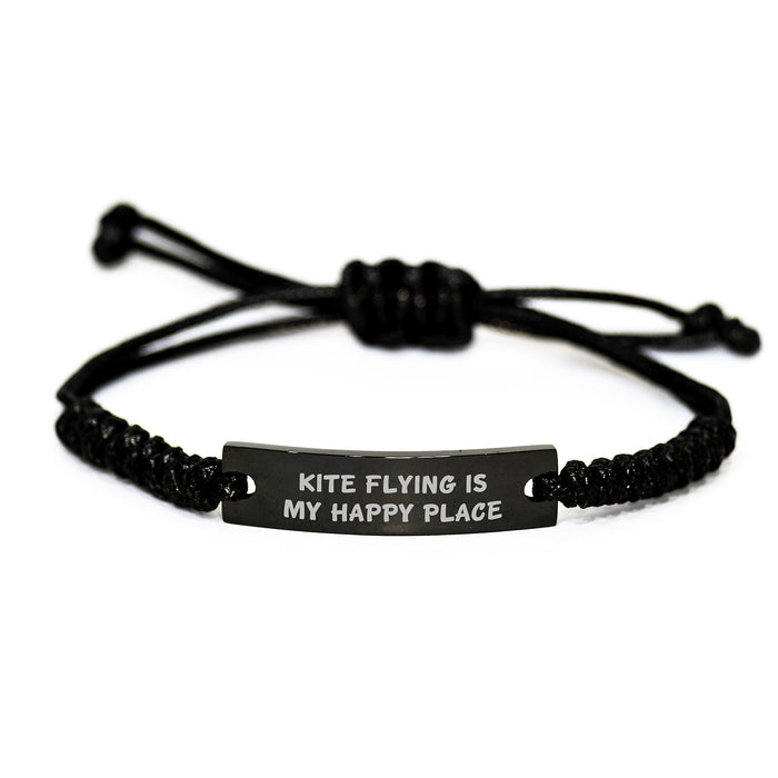 'Kite Flying Frenzy' Gifts from Friends - Kite Flying Rope Bracelet, Adjustable Black Stainless Steel with Interlaced Rope, Birthday Unique Gift for Kite Flying Enthusiasts - Image 1