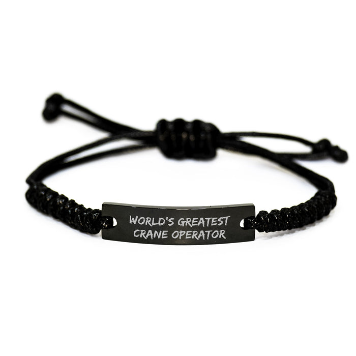 World's Greatest Crane Operator Rope Bracelet, Funny Gift for Crane Operator Graduation, Adjustable Black Rope Jewelry from Friends or Family - Image 1