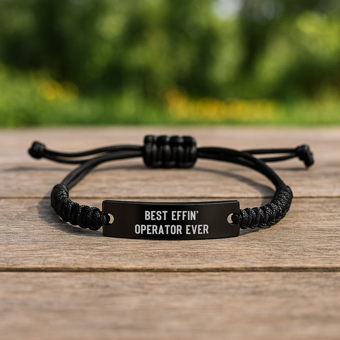 Funny Operator Gift Rope Bracelet for Men, 'Best Effin' Operator Ever' Christmas Unique Gifts from Friends, Adjustable Black Stainless Steel and Interlaced Rope - Image 2