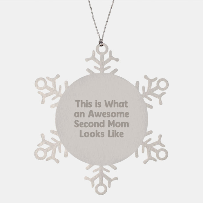 Funny Second Mom Christmas Snowflake Ornaments Gifts from Men to Second Mom, Inspirational Quote, Shatterproof, 3.14 inches - Image 1