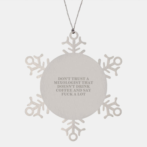 Funny Mixologist Gifts from Friends for Men, Women, Coworkers, Family - Snowflake Ornament with 'Don't Trust a Mixologist...' - Image 1
