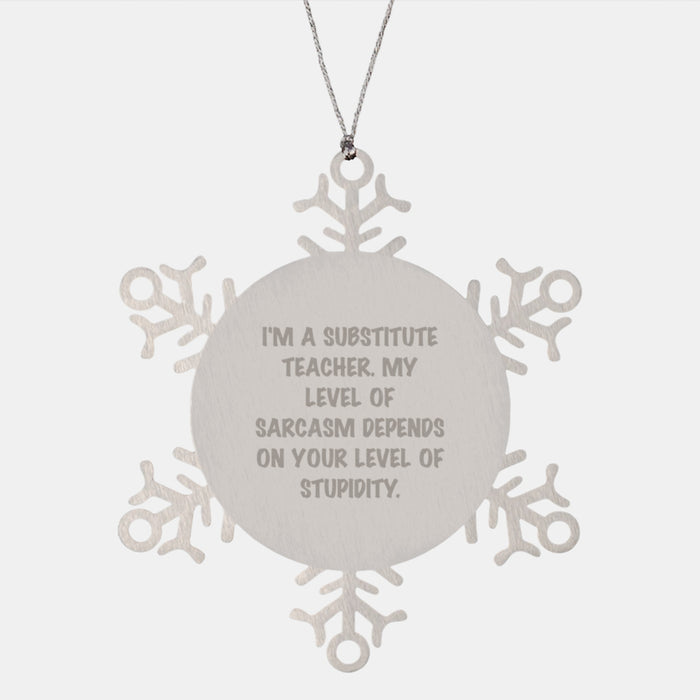 Funny Substitute Teacher Gifts from Friends, Unique Snowflake Ornament for Men, Women, Coworkers, and Family, Sarcasm Level Gift Idea for Christmas - Image 1