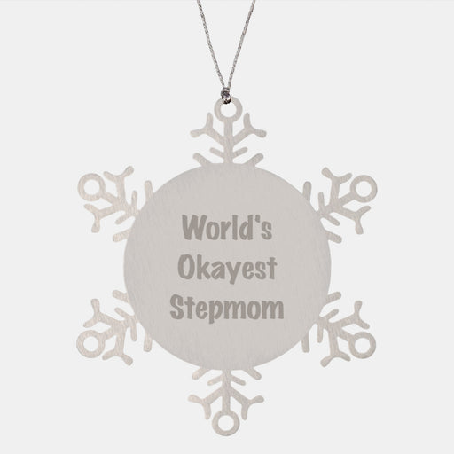Funny Stepmom Gifts, World's Okayest Stepmom Snowflake Ornament, Christmas Unique Ornaments for Stepmom - Image 1