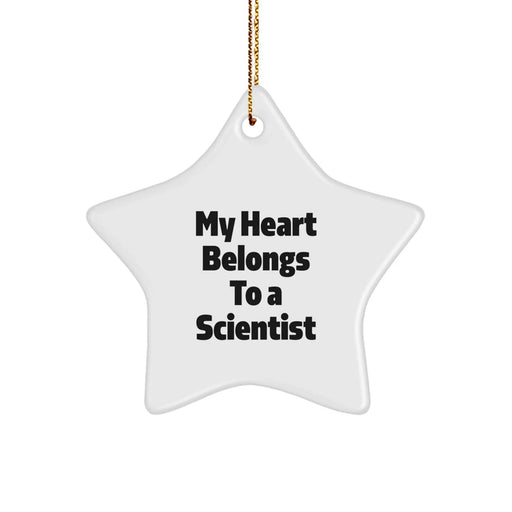 Funny Scientist Gifts for Men - My 'Heart Belongs To A Scientist', Star Ornament, White, Christmas Unique Gifts from Friends - Image 1