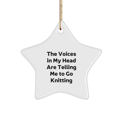Funny Quotes Knitting Star Ornament Gifts from Friends for Women at Christmas Time - The Voices In My Head Are Telling Me To Go Knitting Star - Image 1