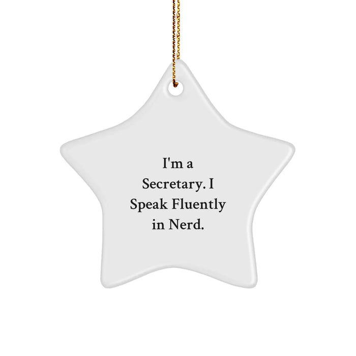 Funny Secretary Gifts for Coworkers, Star Ornament, I'm A Secretary. I Speak Fluently In genius. Christmas Memorable Present from Friends - Image 1