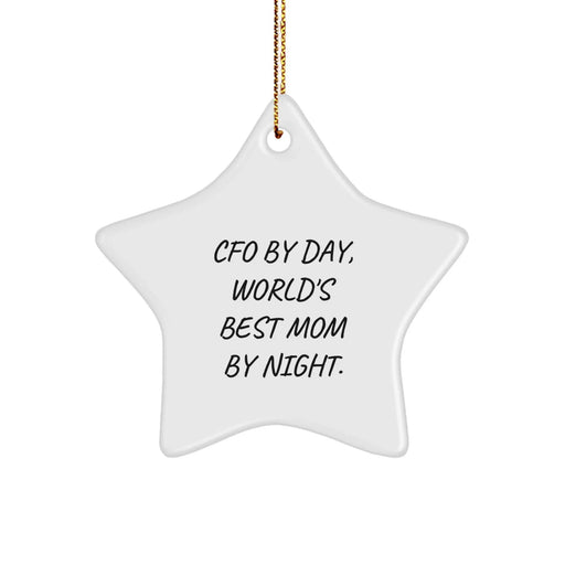 CFO Gifts from Men to World's Best Mom By Night - Star Ornament, 3.25" Tall, White, Christmas Decorations - Image 1