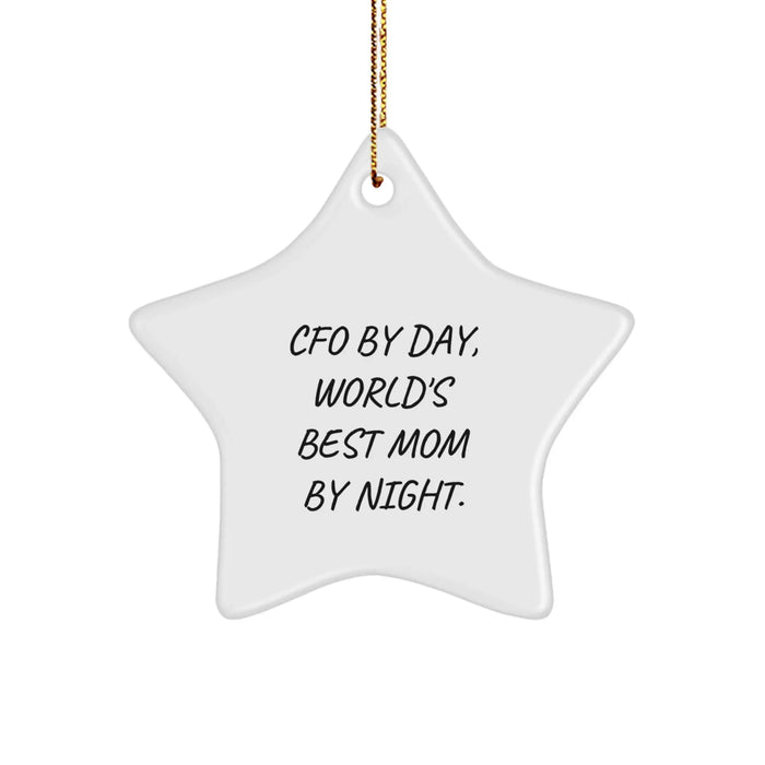CFO Gifts from Men to World's Best Mom By Night - Star Ornament, 3.25" Tall, White, Christmas Decorations - Image 1
