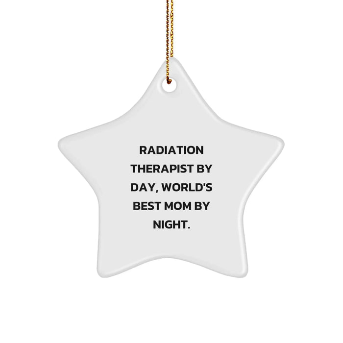 Funny Radiation Therapist Gifts from Mom, Radiation Therapist by Day, World's Best Mom by Night Star Ornament for Christmas Unique Gifts - Image 1