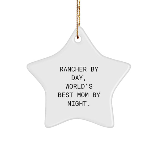 Funny Rancher Gifts for Christmas, Star Ornament, by 'Rancher By Day, World's Best Mom By Night.', Gifts from Family, for Rancher Mom - Image 1