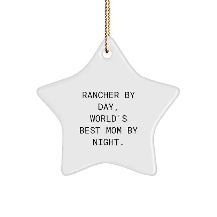 Funny Rancher Gifts for Christmas, Star Ornament, by 'Rancher By Day, World's Best Mom By Night.', Gifts from Family, for Rancher Mom - Image 1