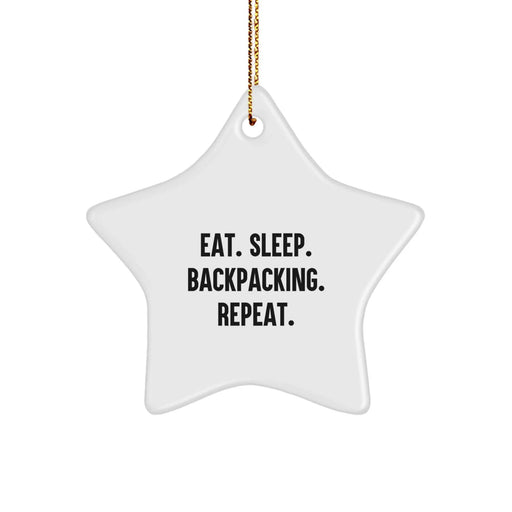 Funny Backpacking Star Ornament Gifts for Men Women Friends Family, Gifts from Men, Unique Christmas Decorations for Backpacking Enthusiasts - Eat. Sleep. Backpacking. Repeat. - Image 1