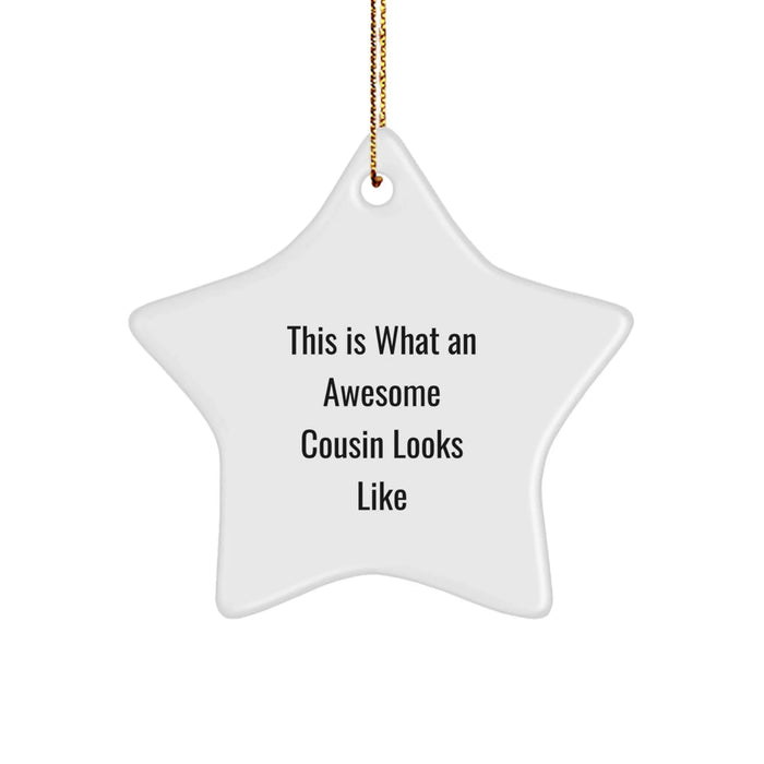 Funny Cousin Gifts from Men - This Is What An Awesome Cousin Looks Like Star Ornament for Christmas Unique Gifts for Cousin - Image 1