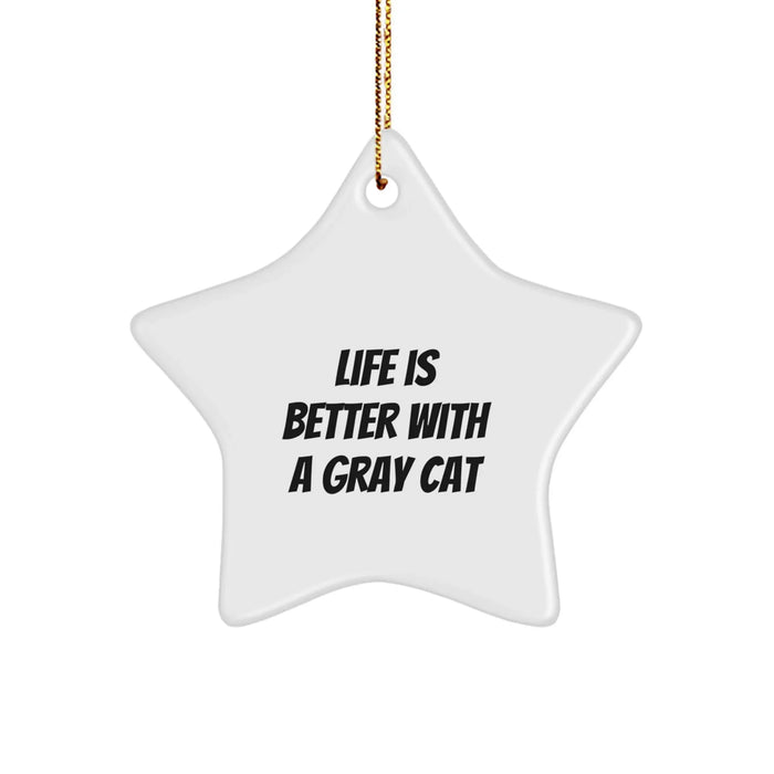 Funny Gray Cat Gifts for Him or Her - Life Is Better With A Gray Cat Star Ornament Christmas Unique Gifts from Men to Women Friends Family - Image 1