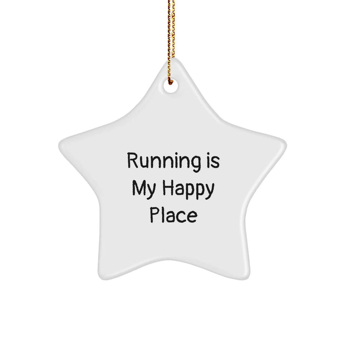 Running Gifts for Women - 'Running Is My Happy Place' Star Ornament, White, 3.25' Tall, Durable MDF with High-Gloss Finish, Perfect Christmas Unique Gifts from Family or Friends - Image 1