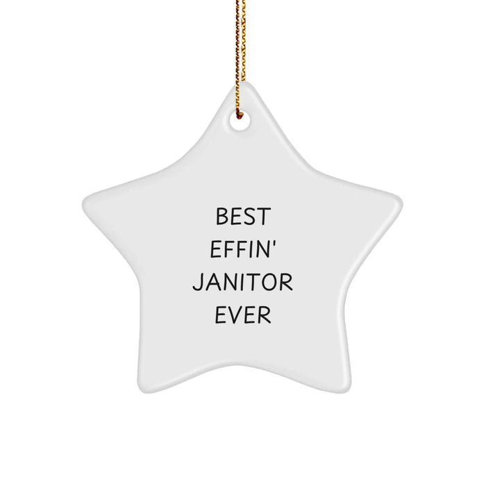 Funny Janitor Gifts from Friends, Best Effin' Janitor Ever Star Ornament for Janitor at Christmas - Image 1