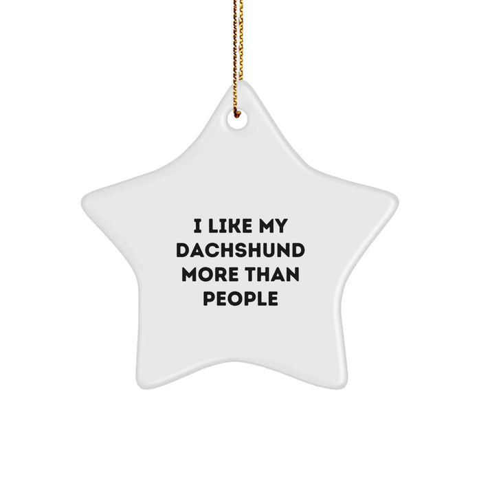 Dachshund Dog Lovers Christmas Unique Gifts from Friends - 'I Like My Dachshund More Than People' Star Ornament for Dachshund Dog, Men, Women, or Coworkers - Image 1