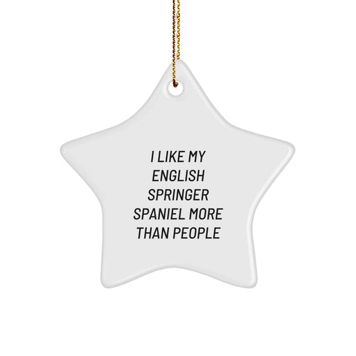 English Springer Spaniel Dog Star Ornament, Funny Quote Gifts from Friends to Family, White Star Shaped MDF with Sublimation Printing, Perfect for Christmas Decorations - Image 1