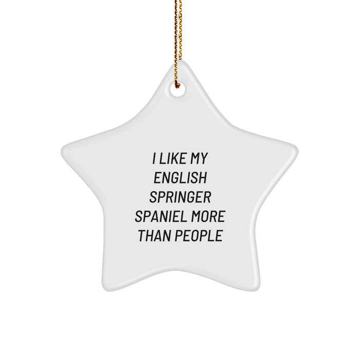 English Springer Spaniel Dog Star Ornament, Funny Quote Gifts from Friends to Family, White Star Shaped MDF with Sublimation Printing, Perfect for Christmas Decorations - Image 1