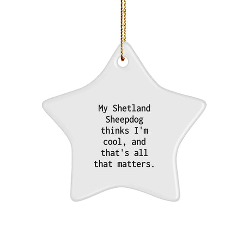 Funny Shetland Sheepdog Star Ornament Gift from Friends for Christmas, 'My Shetland Sheepdog Thinks I'm Cool, And That's All That Matters' Star Decoration - Image 1
