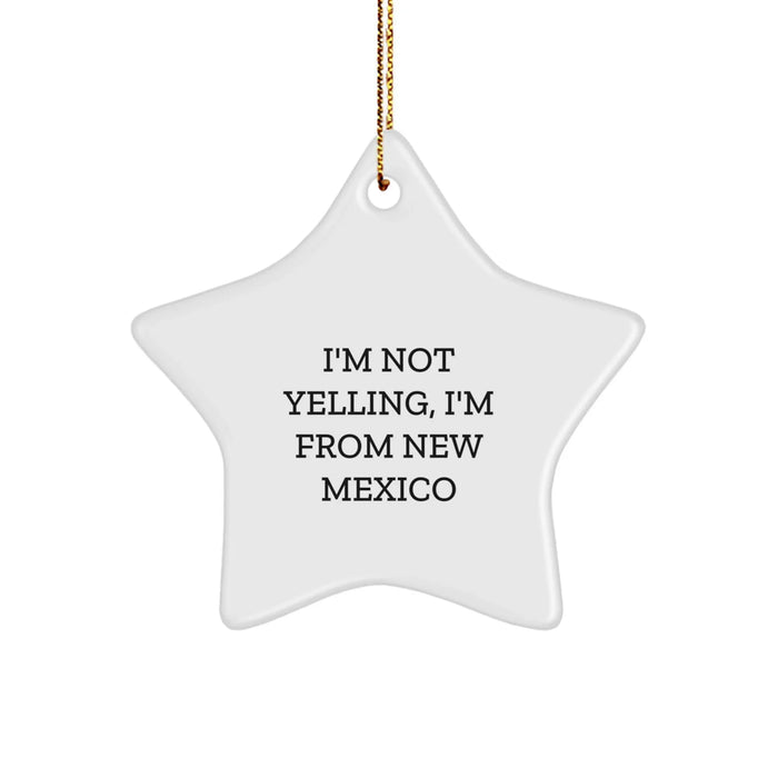 Funny New Mexico Gifts for Friends from New Mexico, Christmas Unique Star Ornament, I'm Not Yelling, I'm From New Mexico - Image 1