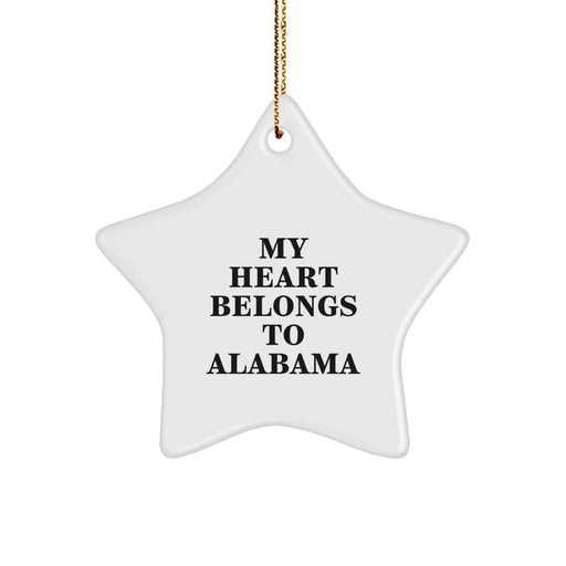 Funny Alabama Star Ornament, My Heart Belongs To Alabama Christmas Unique Gifts for Alabama Friends, Gifts from Men to Women, Alabama Star Shaped Decor - Image 1