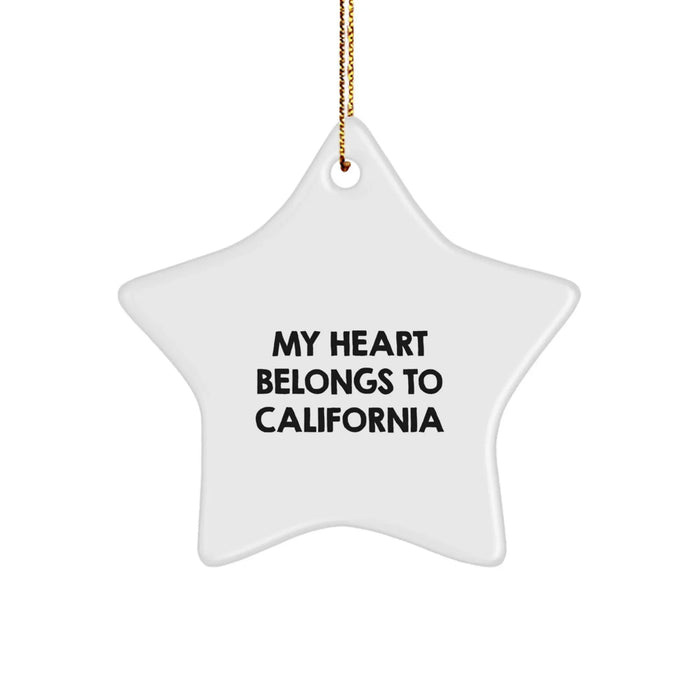 California Star Ornament, Funny Quote 'My Heart Belongs To California', Gifts for California Lovers, Christmas Unique Gifts from Friends or Family - Image 1