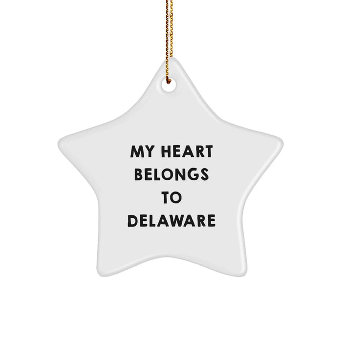 Funny Delaware Star Ornament, Gifts from Men to Women for Family, Friends, Coworkers, Unique Christmas Unique Gifts for Delaware Lover, 'My Heart Belongs To Delaware' Decoration - Image 1