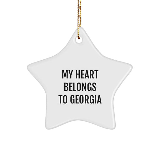 Georgia Star Ornament, Funny Quote Gifts for Georgia Lovers, My Heart Belongs To Georgia Christmas Decorations, Star Shaped White - Image 1