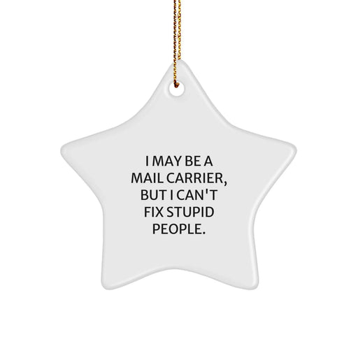 Funny Mail Carrier Gifts from Friends to Mail Carrier, Star Ornament Christmas Unique Gifts, I May Be A Mail Carrier, But I Can't Fix Stupid People. - Image 1