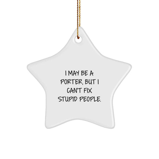 Funny Star Ornament Gift for Porter Men - 'I May Be A Porter, But I Can't Fix Stupid People', Gifts from Men to Family - Image 1