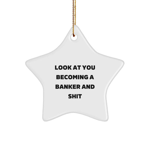 Funny Banker Gifts for Him - Star Ornament with 'Look At You Becoming A Banker And Shit' Quote Gifts from Friends - Christmas Unique Star Shaped Decorations - Image 1