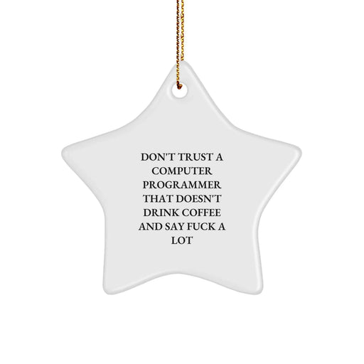 Funny Star Ornament Gifts for Computer Programmer Friends, Office Christmas Unique Decorations, Funny Quote 'Don't Trust A Computer Programmer That Doesn't Drink Coffee And Say F--k A Lot' - Image 1