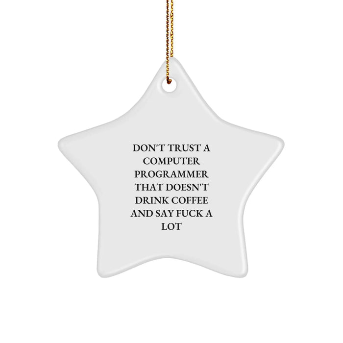 Funny Star Ornament Gifts for Computer Programmer Friends, Office Christmas Unique Decorations, Funny Quote 'Don't Trust A Computer Programmer That Doesn't Drink Coffee And Say F--k A Lot' - Image 1