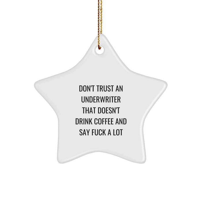 Funny Underwriter Gifts, Unique Star Ornament for Friends, Coworkers, or Family, 'Don't Trust An Underwriter That Doesn't Drink Coffee And Say F--k A Lot', Christmas Unique Gifts - Image 1