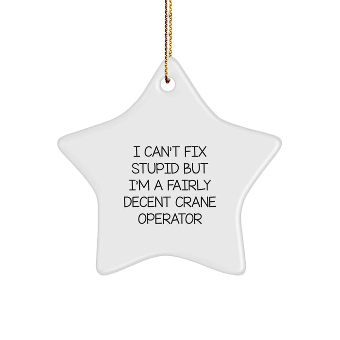 Funny Crane Operator Gifts for Men, Women, Friends, or Family Members - I Can't Fix 'Stupid' But I'm A Fairly Decent Crane Operator Star Ornament - Image 1