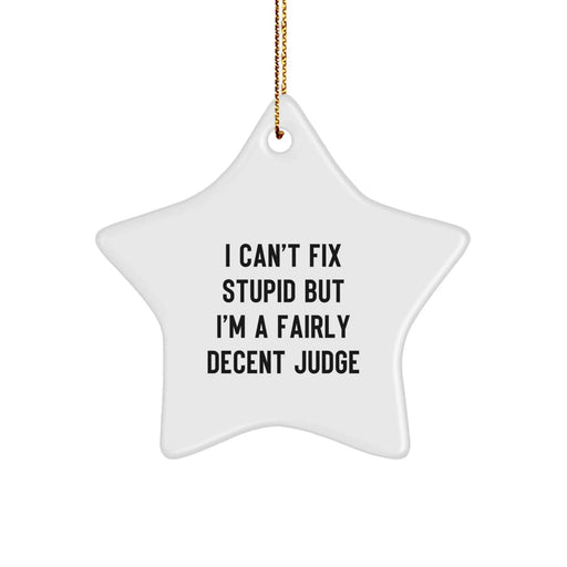 Funny Judge Gifts from Men to Judge, Star Ornament for Christmas Unique Gifts, I Can't Fix Stupid But I'm A Fairly Decent Judge Quote - Image 1