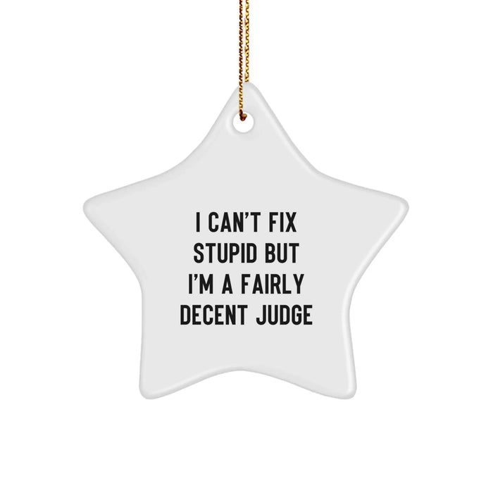Funny Judge Gifts from Men to Judge, Star Ornament for Christmas Unique Gifts, I Can't Fix Stupid But I'm A Fairly Decent Judge Quote - Image 1