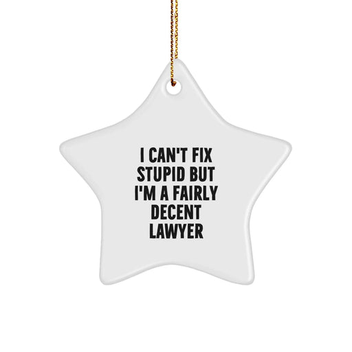 Funny Lawyer Star Ornament Gifts from Friends, Coworkers, or Men to Lawyer, Men, or Women - 'I Can't Fix Stupid But I'm A Fairly Decent Lawyer' - Image 1