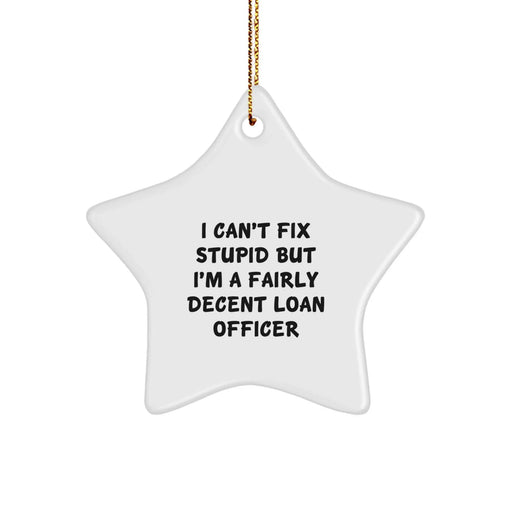 Funny Loan Officer Gifts for Men, Women, Coworkers or Friends, I Can't Fix Stupid But I'm A Fairly Decent Loan Officer Star Ornament Christmas Unique Gifts - Image 1
