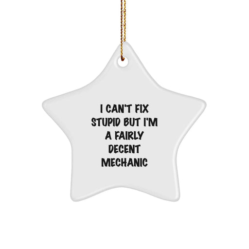 Funny Mechanic Gifts for Men, 'I Can't Fix Stupid But I'm A Fairly Decent Mechanic' Star Ornament, Perfect Christmas Unique Gifts from Friends, Family to Mechanic, Men, Women, Coworkers, Colleagues - Image 1