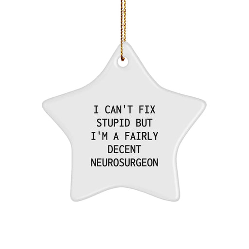Funny Neurosurgeon Gifts, Star Ornament, Christmas Unique Gifts from Friends to Neurosurgeon, I Can't Fix Stupid - Image 1