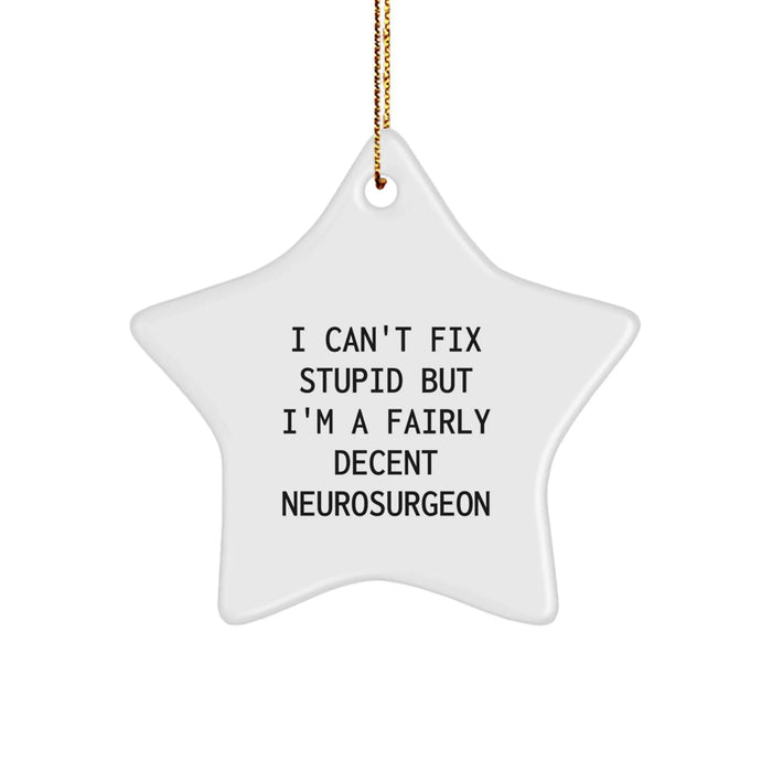 Funny Neurosurgeon Gifts, Star Ornament, Christmas Unique Gifts from Friends to Neurosurgeon, I Can't Fix Stupid - Image 1