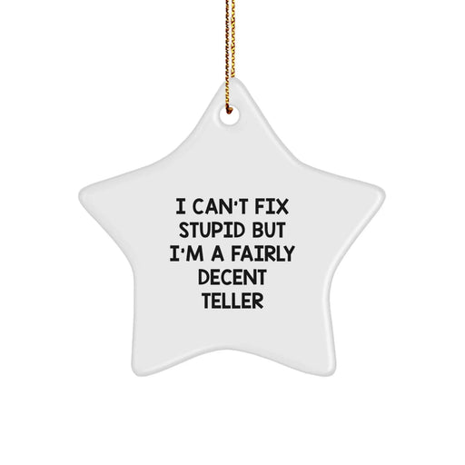Funny Teller Star Ornament Gifts from Friends for Christmas Decorations, I Can't Fix Stupid But I'm A Fairly Decent Teller - Image 1
