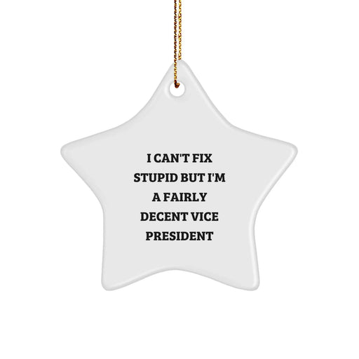 Funny Vice President Gifts for Christmas, I Can't Fix Stupid Star Ornament for Office Decor, Gifts from Friends or Family for Men Women Coworkers - Image 1
