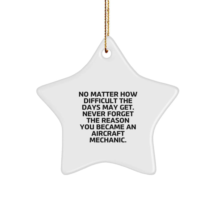 Aircraft Mechanic Inspirational Motivational Christmas Star Ornament Gifts from Friends, Family, Coworkers to Men, Women, Colleagues - Never Forget Your Reason - White Star Shaped - Image 1